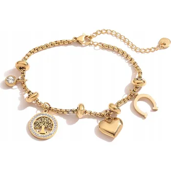 Náramek Náramek z chirurgické ocel , zlato, strom života, srdce, zirkon