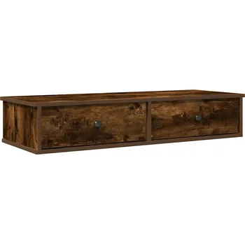 police Nástěnná police se zásuvkami, kouřový dub, 100 x 37,5 x 19 cm