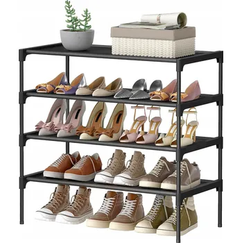 Botník REGÁL NA BOTY BOTNÍK POLICE SKŘÍŇKA VOLNĚ STOJÍCÍ OBUV 4 ÚROVNĚ ČERNÁ