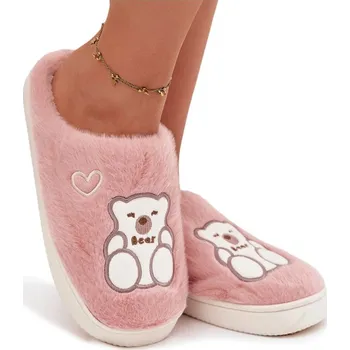 Dámská obuv PANTOFLE POHODLNÉ S MEDVÍDKEM A SRDÍČKY, RŮŽOVÉ, VELIKOST 36/37