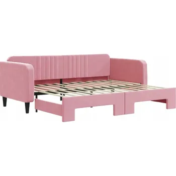 Pohovka Rozkládací lehátko/pohovka 223x100x75 cm, růžová, samet, kov, dřevo