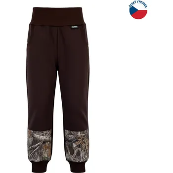 ZÁHOŘÍ Rudel ZÁHOŘÍ Dětské softshellové kalhoty - hnědé s kamufláží Velikost: 152