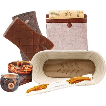 Kuchyňská zástěra ARÔME HOME Dárkový set Skořice Zástěra, chňapka, ošatka, svíčka a vonné tyčinky