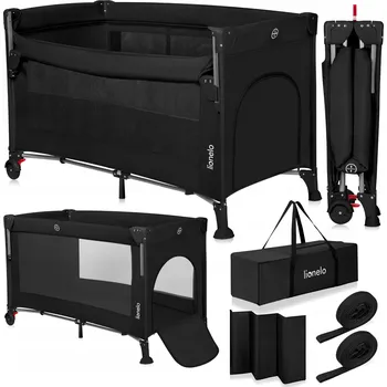 Dětská postýlka Cestovní postýlka dvoupodlažní 3v1 Lionelo LO-ELLEN BLACK CARBON