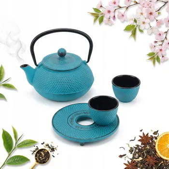 Konvice na čaj KONVICE ZÁZVOR 0.8 L LITINOVÝ SET 2x ŠÁLKY 0,1 L LITINOVÁ PODLOŽKA + SÍTKO