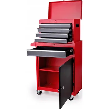 Dílenská skříňka Pojízdný vozík na nářadí Dvoudílný 5 zásuvek Červeno-Černá