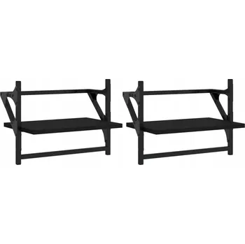 police Černé nástěnné police s tyčí, 40 x 25 x 30 cm, dřevěný materiál