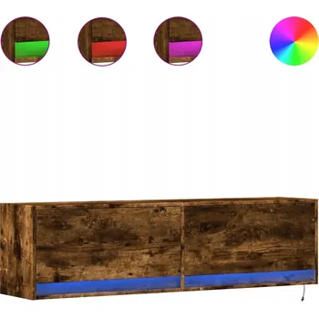 Televizní stolek Nástěnná TV skříňka s LED, kouřový dub, 140x31x38 cm