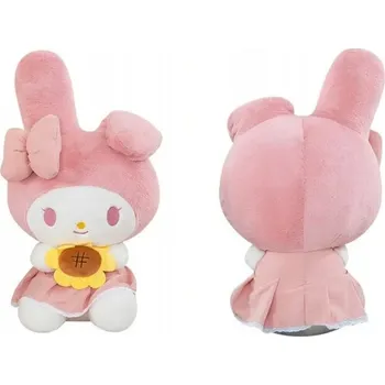 plyšák PLYŠOVÁ HRAČKA HELLO KITTY 40 CM - PLYŠOVÁ PANENKA V RŮŽOVÝCH ŠATECH S KVĚTINOU