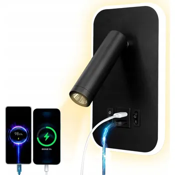 Nástěnné svítidlo Černé nástěnné svítidlo LED Loft styl do interiéru obývacího pokoje USB 13W