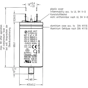 Kondenzátor Hydra MAB MKP 9/500IV/42 kondenzátor motorový 9uF