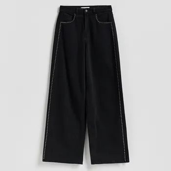 Dámské džíny Reserved - Džíny wide-leg s aplikacemi - černý - 159IL-99J - 159IL-99J-34