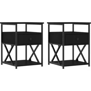 Noční stolek Černé noční stolky 40 x 42 x 55 cm, dřevotříska, železo