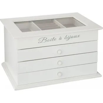 Šperkovnice Dekorativní bílý KUFŘÍK na šperky, dřevěný