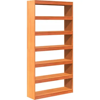 Knihovna Knihovna z masivního borovicového dřeva, voskovaný hnědý odstín, 100x30x199,5 cm