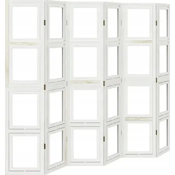 Paraván Paraván z masivního dřeva Paulownia, bílý, 6 panelů, 210-215x180 cm, tloušťka