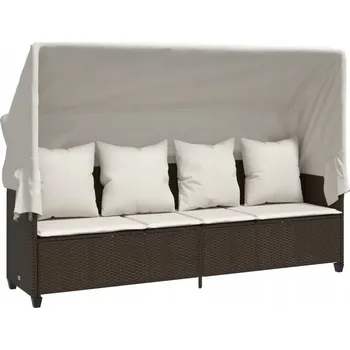 Zahradní lehátko Lehátko s hnědým zastřešením, rozměry: 204 x 75 x 140 cm, polštáře krémové