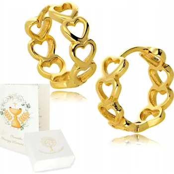 Náušnice Zlaté Náušnice 925/585 Kroužky Srdíčka ke Křtu, Prvnímu Svatému Přijímání, Den dětí, k 1. Narozeninám