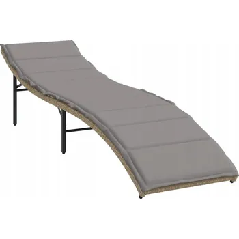 Zahradní lehátko Béžové zahradní lehátko s nastavitelným opěradlem a světle šedým polštářem 55x1