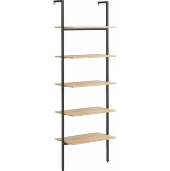 Knihovna 5-patrový regál žebřík světle hnědý a černý 64 x 35 x 185 cm