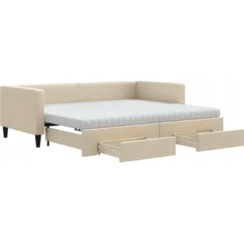 Pohovka Krémová pohovka s funkcí lůžka 223x100x68 cm se 2 zásuvkami