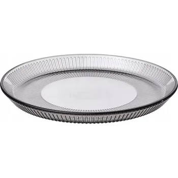 Talíř TALÍŘ MĚLKÝ 21 cm SKLO ŠEDÝ PRUHOVANÝ VZOR IKEA HAVSGADDA