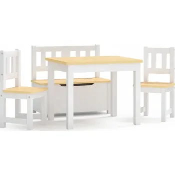 Jídelní set Dětský nábytek MDF bílo-béžový: Stůl, 2 židle, lavice