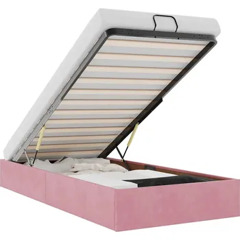 Postel Rám postele s úložným prostorem, otoman, růžová, 203 x 90 x 23,5 cm