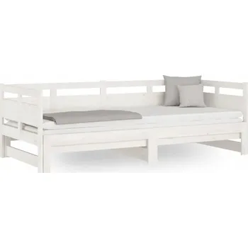 Pohovka Rozkládací pohovka s postelí, masivní borovicové dřevo, bílá, 203,5x160x66 cm