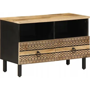 Televizní stolek TV stolek z masivního mangového dřeva, černý, 70 x 33,5 x 46 cm