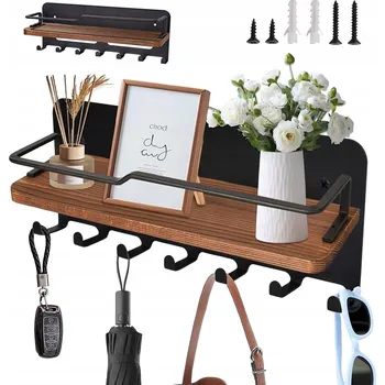 Věšák DŘEVĚNÝ VĚŠÁK NA KLÍČE POLICE 7 HÁKŮ JEDNODUCHÝ STYL DO PŘEDSÍNĚ