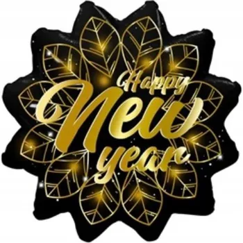 Balónek Fóliový balónek černo-zlatý Šťastný Nový Rok Silvestr 53x46 cm
