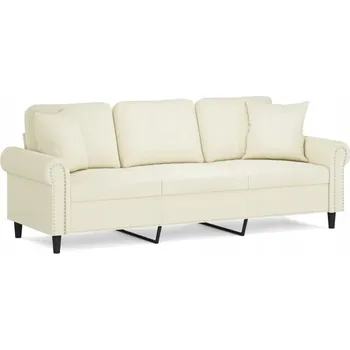 Pohovka Třímístná pohovka samet krémová 212x77x80 cm + 2 polštáře 40x40 cm