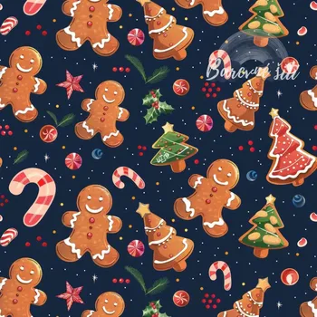 Metráž úplet Vánoční mix na navy (E)