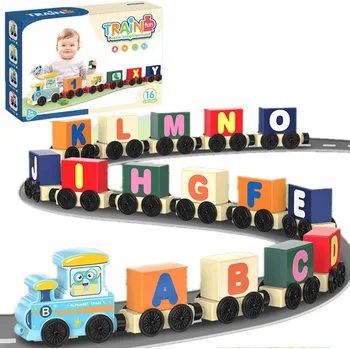Vláček a vláčkodráha VZDĚLÁVACÍ DŘEVĚNÝ VLÁČEK S PÍSMENKY - TRAIN FUN 16 DÍLKŮ