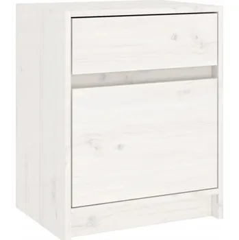 Noční stolek Bílý dřevěný noční stolek z masivního borovicového dřeva 40 x 31 x 50 cm