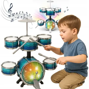 Dřevěná hračka PERKUSE PRO DĚTI BAREVNÁ SVÍTÍCÍ ZVUK BUBÍNKY PALIČKY