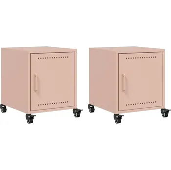 Noční stolek Noční stolky, 2 ks, růžové, 36x39x43,5 cm, ocel