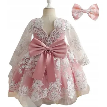 Dívčí šaty Princeznovské Šaty s krajkovou mašlí na SVATEBNÍ HOSTINA křest, Svatba , přijímání - 120