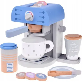 Obraz Dřevěný modrý KÁVOVAR s šálkem, malé spotřebiče ZA4834