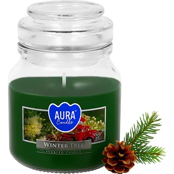 Svíčka Vánoční vonná svíčka ve sklenici Zimní stromek vůně pravého vánočního stromku