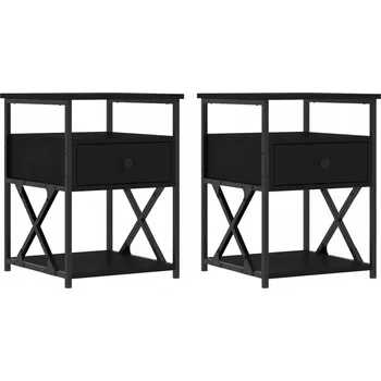 Noční stolek Černé noční stolky s železným rámem, 40 x 42 x 55 cm, 2 ks
