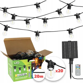 Venkovní osvětlení Solární zahradní girlanda, solární světýlka 20x LED žárovka na balkon, 10 m