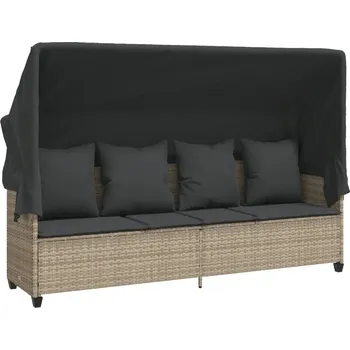 Zahradní lehátko Zahradní lehátko s baldachýnem, světle šedé, rozměry 204 x 75 x 140 cm