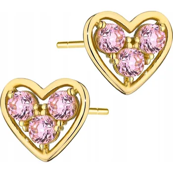 Náušnice Krásné ZLATÉ NÁUŠNICE ryzosti 585 Srdce s Růžovými Zirkony Uvnitř 14k