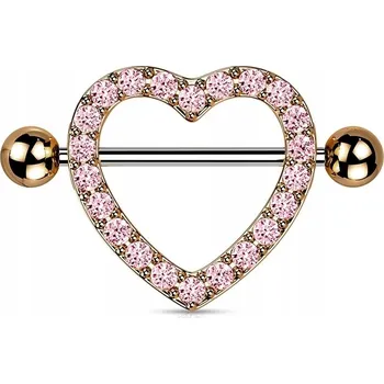 Náušnice Piercing do bradavky - srdíčko 1,6/14/5 růžové zlato