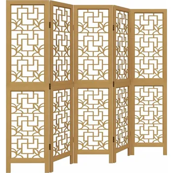 Paraván Hnědá paraván z dřeva paulovnie, 180 x 160 cm, 5 panelů