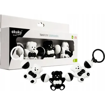 Hračka pro kojence Akuku chrastítko na kočárek, černo-bílí medvídci