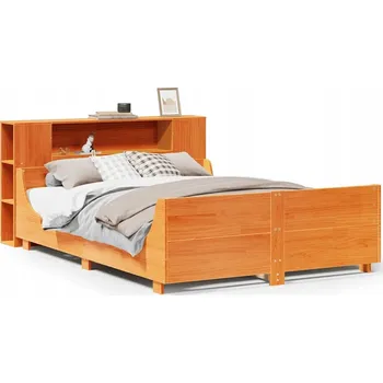 Postel Rám postele z borovicového dřeva, voskovaný hnědý, 217,5 x 146 x 82 cm, s čelem