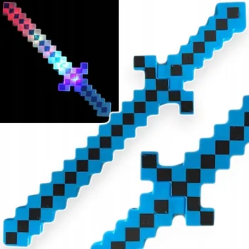 SVÍTÍCÍ MEČ Z MINECRAFTU VELKÝ DLOUHÝ ZVUKY 61CM PIXELOVÝ PODSVÍCENÝ